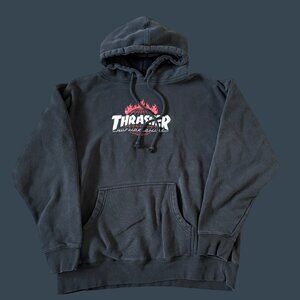 Thrasher X Huf Worldwide Black Hoodie L Flame Logo Red H Back Cotton Blend
